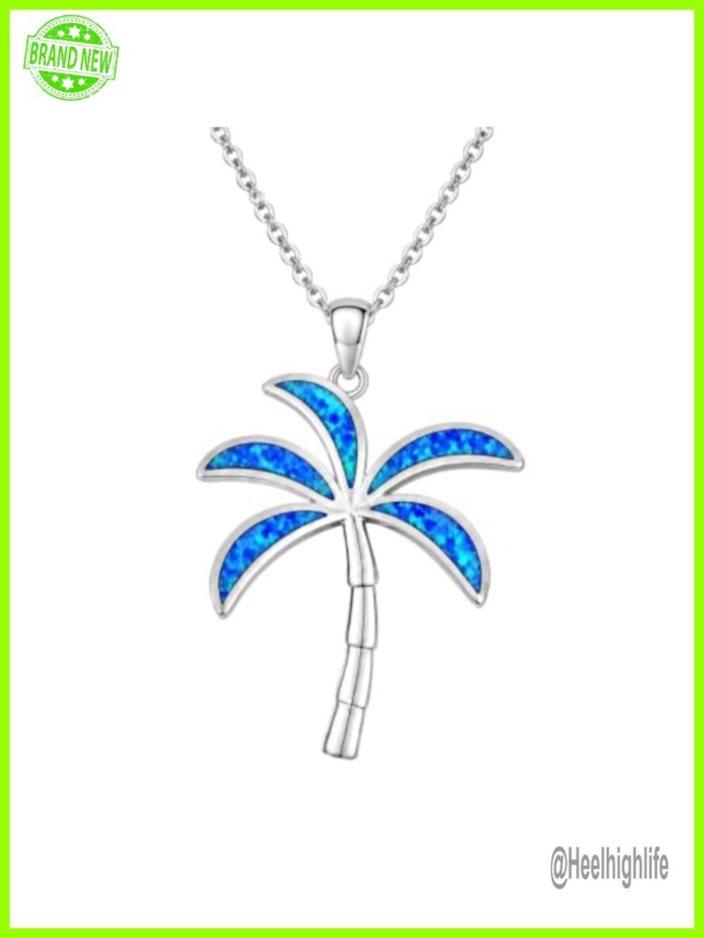 Sterling Silver Opal Palm Tree Necklace Pendant Tropical Hawaiian Jewelry